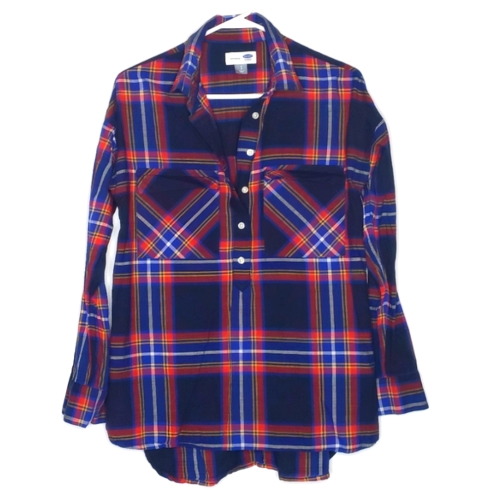 Old Navy Boyfriend 3/4 Button Plaid Popover